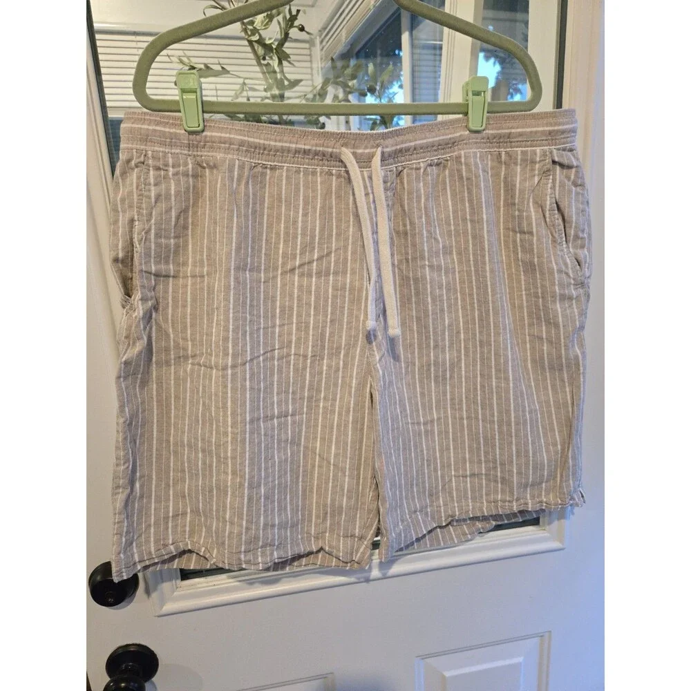 Banana Republic linen-blend drawstring deck shorts neutral tan/ white Men's XXL